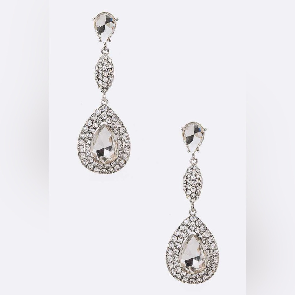 Elegant Long Teardrop Chandelier Bridal Earrings | Crystal Rhinestone 2.8”